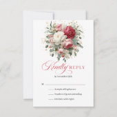 Rustic red floral wedding RSVP enclosure card (Devant)