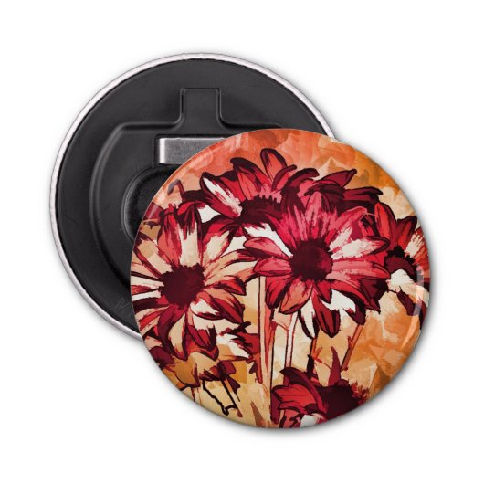 Rustic Red Flower Art schilderen Button Flesopener (Voorkant)