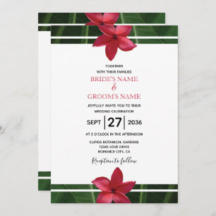 Rustic Red Frangipani Plumeria Wedding Invitations Kaart