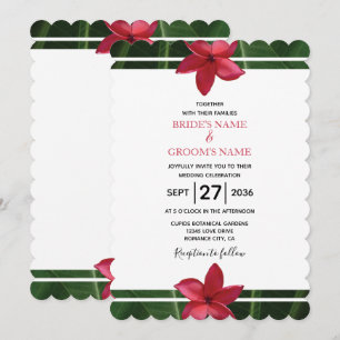 Rustic Red Frangipani Plumeria Wedding Invitations Kaart
