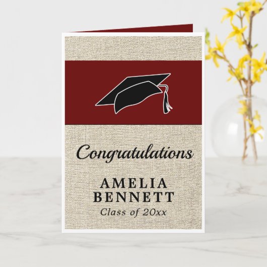Rustic Red Gefeliciteerd Afstuderen Pet Afstuderen Kaart (Gele Bloem)