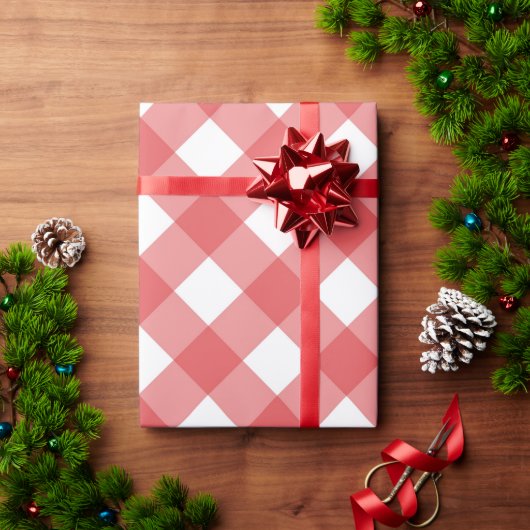 Rustic Red Gingham Checkered Pattern Cadeaupapier (Feestdagen Geschenken)