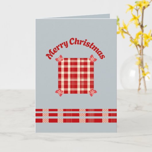 Rustic Red Gingham Christmas Card with Festive Bow Kaart (Gele Bloem)