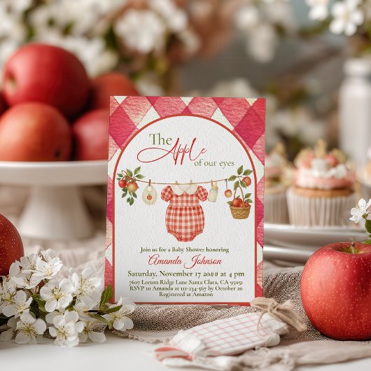 Rustic Red Gingham Clothesline Apple Baby Shower Kaart