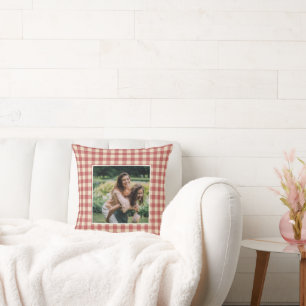 Rustic Red Gingham Foto Moderne Kerstmis Kussen