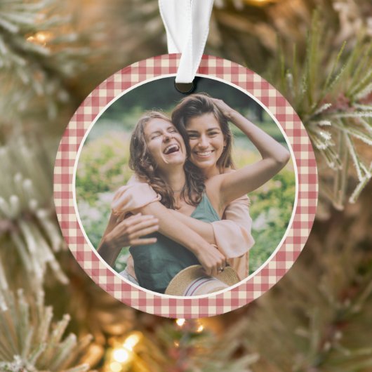Rustic Red Gingham Foto Moderne Kerstmis Ornament (Boom)