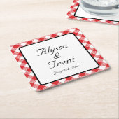Rustic Red Gingham I DO BBQ Wedding Vierkante Kartonnen Onderzetter (Schuin)