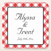 Rustic Red Gingham I DO BBQ Wedding Vierkante Kartonnen Onderzetter (Voorkant)