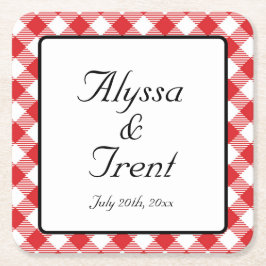 Rustic Red Gingham I DO BBQ Wedding Vierkante Kartonnen Onderzetter