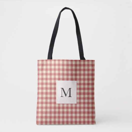 Rustic Red Gingham Modern Kerstmis Draagtas (Voorkant)