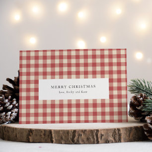 Rustic Red Gingham Modern Kerstmis Feestdagenkaart