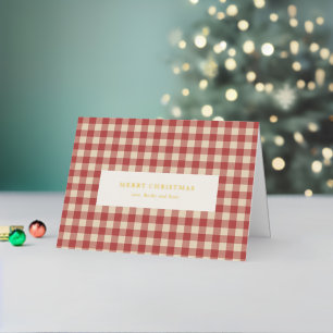 Rustic Red Gingham Modern Kerstmis Folie Feestdagenkaart