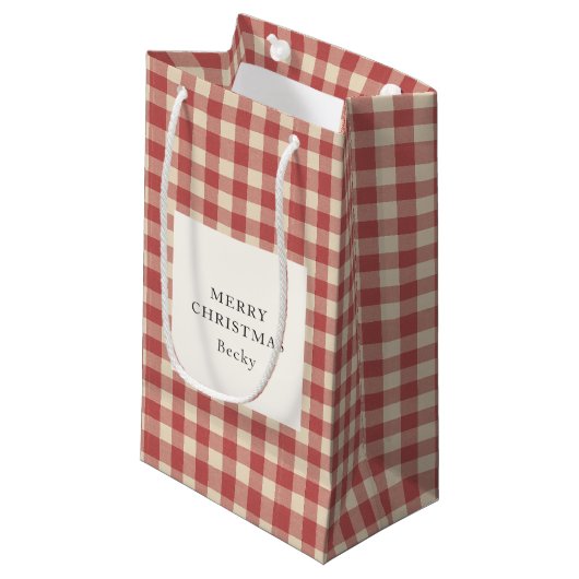 Rustic Red Gingham Modern Kerstmis Klein Cadeauzakje (Voorkant Gekanteld)