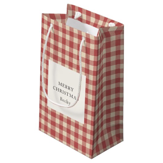 Rustic Red Gingham Modern Kerstmis Klein Cadeauzakje (Achterkant Gekanteld)