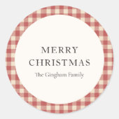 Rustic Red Gingham Modern Kerstmis Ronde Sticker (Voorkant)
