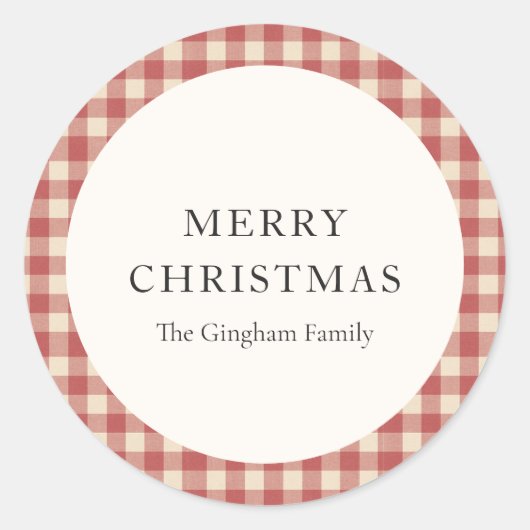 Rustic Red Gingham Modern Kerstmis Ronde Sticker (Voorkant)