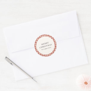 Rustic Red Gingham Modern Kerstmis Ronde Sticker