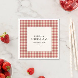 Rustic Red Gingham Modern Kerstmis Servet
