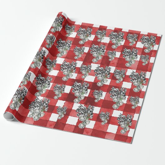 Rustic Red Gingham Noël Cadeaupapier (Uitgerold)
