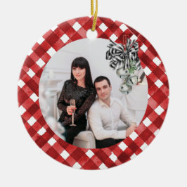 Rustic Red Gingham Noël Keramisch Ornament