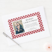 Rustic Red Gingham Photo Christmas Rechthoekige Sticker (Envelop)