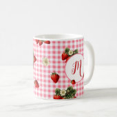 Rustic Red Gingham Strawberry Custom Monogram Koffiemok (Voorkant rechts)