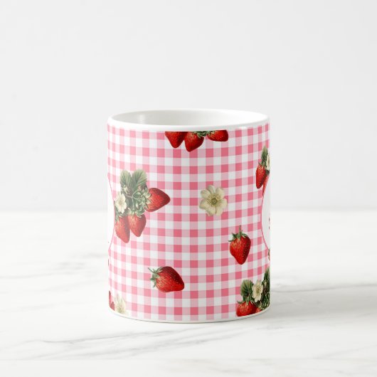 Rustic Red Gingham Strawberry Custom Monogram Koffiemok (Center)