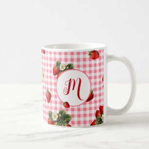 Rustic Red Gingham Strawberry Custom Monogram Koffiemok