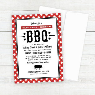 Rustic Red Gingham Wedding Rehearsal Dinner BBQ Kaart