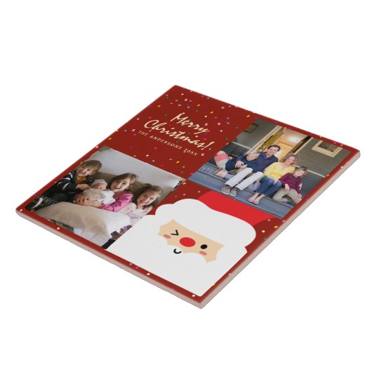 Rustic Red & Gold Kerstkerstkerstkerstman en famil Tegeltje (Zijkant)