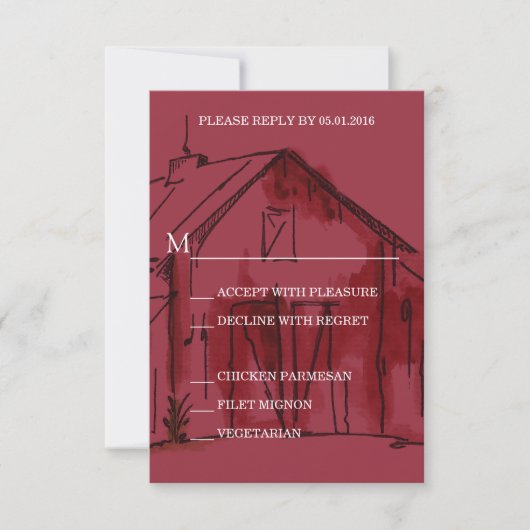 Rustic Red Grange Mariage RSVP Carte de réponse (Devant)