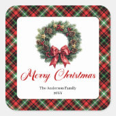 Rustic Red Green Plaid Christmas Wreath Sticker  (Devant)