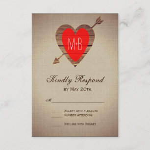Rustic Red Heart Arrow Wedding RSVP-kaarten RSVP Kaartje