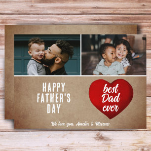 Rustic Red Heart Beste vader ooit papa 2 Foto Kaart