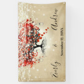 Rustic Red Heart Leaf Tree op Black Wedding Spandoek (Verticaal)