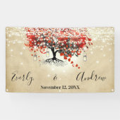 Rustic Red Heart Leaf Tree op Black Wedding Spandoek (Horizontaal)