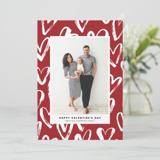 Rustic Red Hearts Pattern Happy Valentine's Day Feestdagenkaart (Staand voorkant)