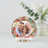 Rustic Red Holiday Floral kerstfoto Feestdagenkaart (Staand voorkant)