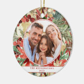 Rustic Red Holiday Floral kerstfoto keramiek Keramisch Ornament (Links)