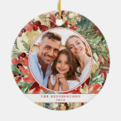 Rustic Red Holiday Floral kerstfoto keramiek Keramisch Ornament (Achterkant)