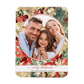 Rustic Red Holiday Floral kerstfoto Magnet Magneet