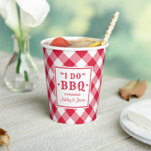 Rustic Red I Do BBQ Aangepaste Trouw Monogram Papieren Bekers