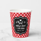 Rustic Red I Do BBQ Custom Wedding Monogram Papieren Bekers (Achterkant)