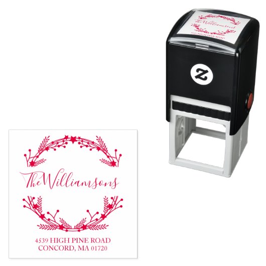 Rustic Red Kerstmis — Wreatnaam retouradres Zelfinktende Stempel (In situ)