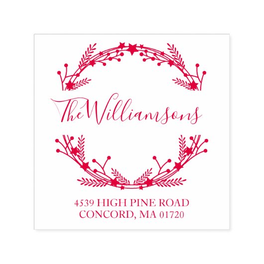 Rustic Red Kerstmis — Wreatnaam retouradres Zelfinktende Stempel (Design)