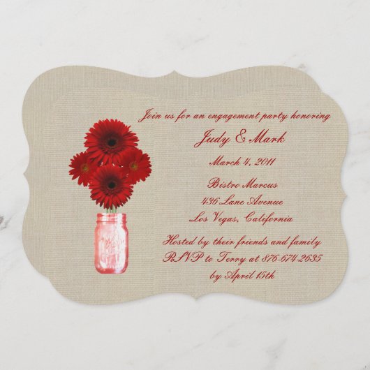 Rustic Red Mason Jar Engagement Party Invitation (Devant / Derrière)
