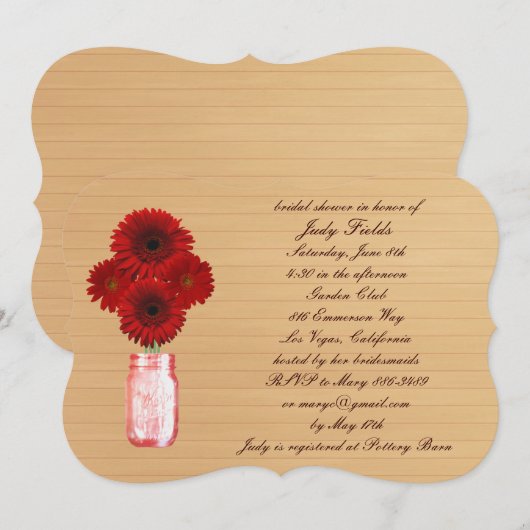 Rustic Red Mason Jar Invitation de la nuptiale dou (Devant / Derrière)