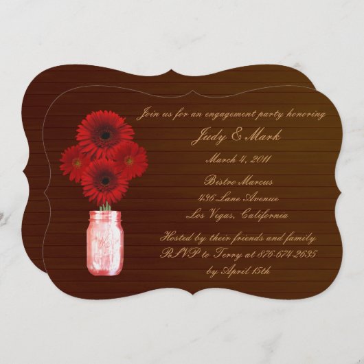 Rustic Red Mason Jar Invitation de la partie d'eng (Devant / Derrière)