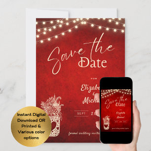 Rustic Red Mason Jar slaat de datum digitaal afdru Kaart