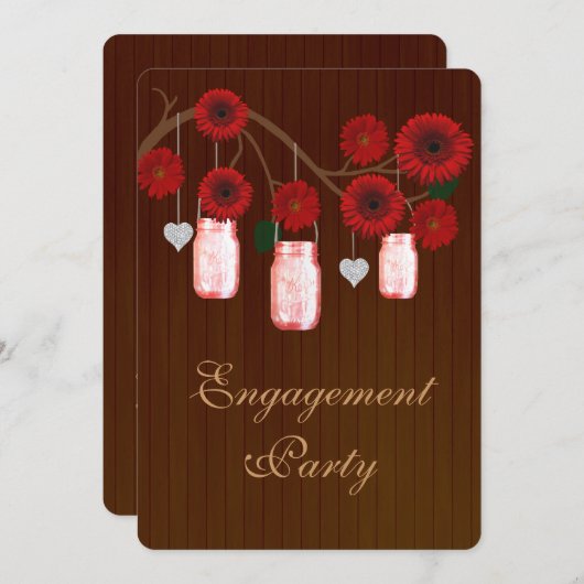 Rustic Red Mason Jars Invitation de la partie d'en (Devant / Derrière)
